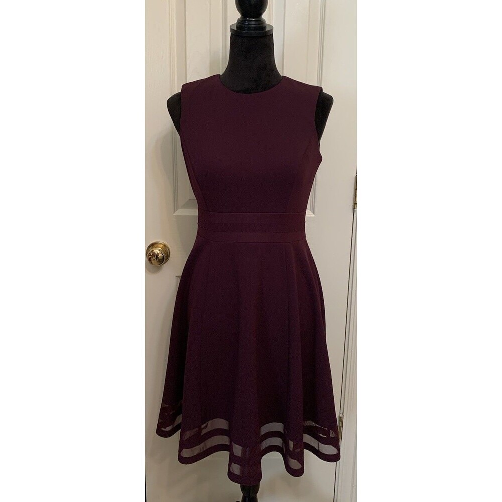 Calvin Klein Womens Size 4 Dress Fit & Flare Purple Mesh Hem Sleeveless